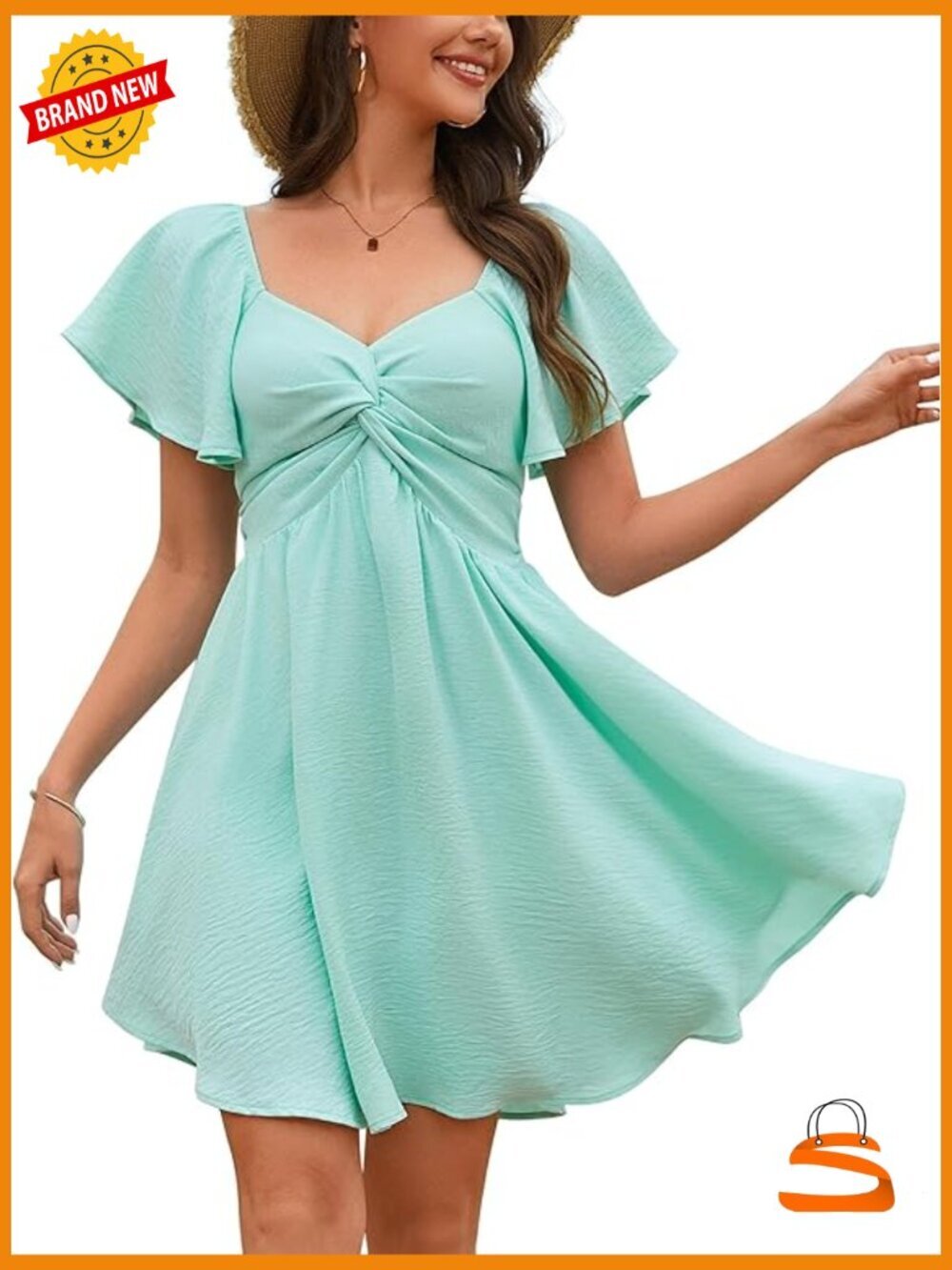 Knot Front Flutter Sleeve A-Line Chiffon Mini Dress